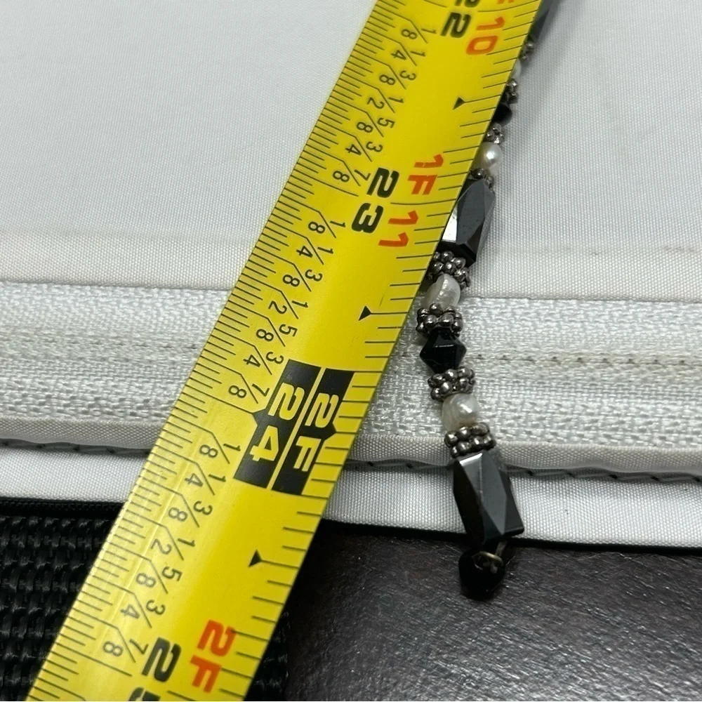 Faux Pearl and Black Beaded Magnetic Necklace 24 Inches Long